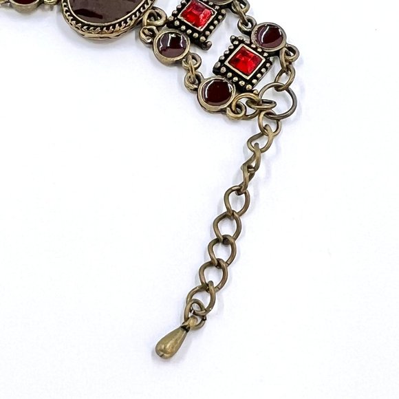 Up-Cycled - Burgundy & Red Enameled Medallion Brass Tone 7” Adjustable Bracelet - Picture 5 of 8